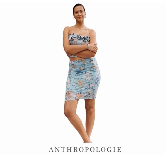 Anthropologie Dresses & Skirts - Anthropologie Blue Floral Mesh Ruched Mini Skirt